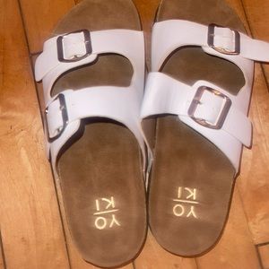 White Birkenstock lookalike sandals